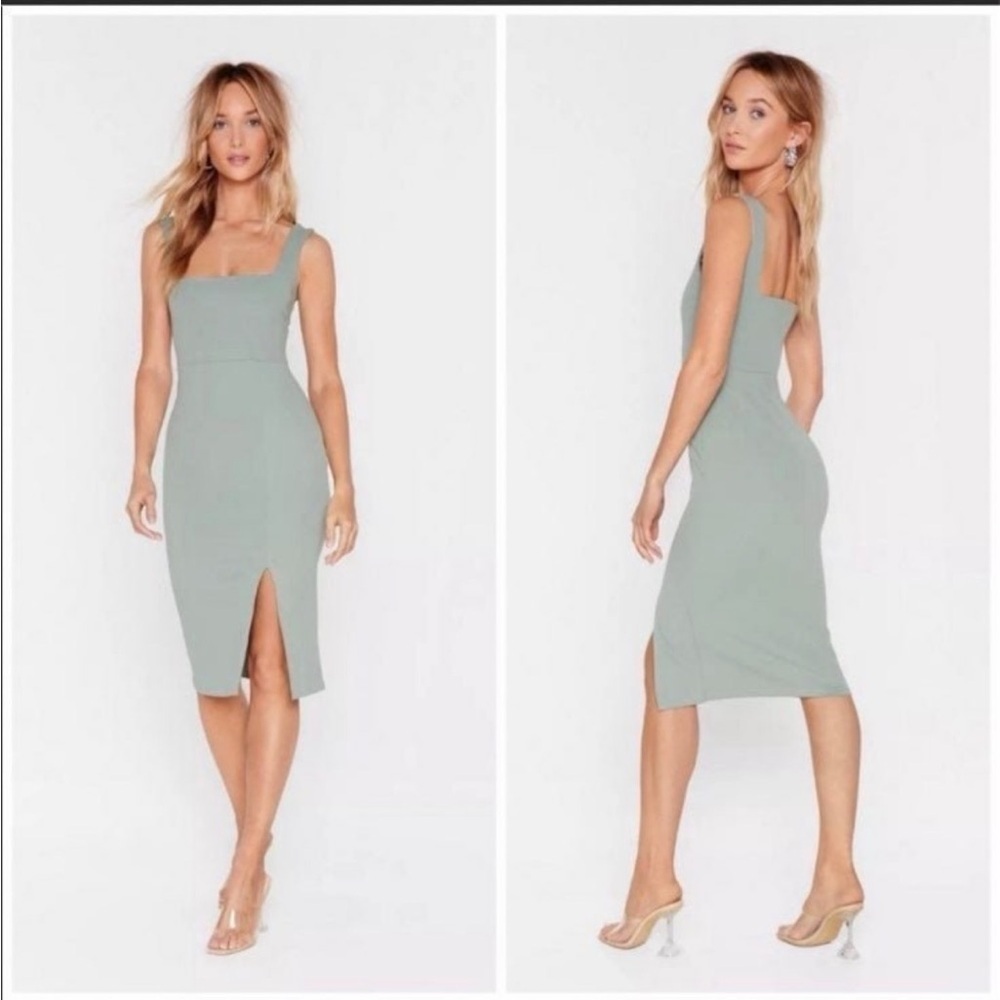Nasty Gal Elegant Sage Green Midi Dress NWT